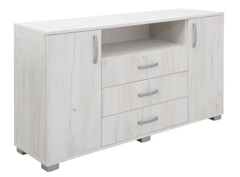 Kommode Camprodon 16, Farbe: Eiche Weiß - 80 x 150 x 40 cm (H x B x T)