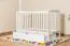Gitterbett / Kinderbett Kiefer massiv Vollholz weiß lackiert 102, inkl. Lattenrost - Abmessung 60 x 120 cm, inkl. Schublade