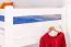 Stockbett + Bettkasten für Kinder 90 x 200 cm | Massivholz: Buche | Weiß Lackiert | umbaubar in 2 Einzelbetten | inkl. Bettkasten | inkl. Rollroste Abbildung