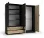 Großer Kleiderschrank / Drehtürenschrank Galatsi 01, eine Spiegeltür, Farbe: Schwarz mit Holzstruktur / Eiche Artisan, zwei Schubladen, Maße: 203 x 220,5 x 54 cm