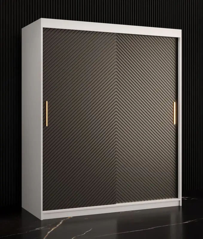 Schlichter Kleiderschrank mit genügend Stauraum Balmenhorn 10, Farbe: Weiß matt / Schwarz matt - Abmessungen: 200 x 150 x 62 cm (H x B x T)