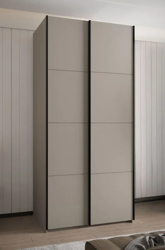 Kleiderschrank / Schiebetürenschrank | ABS-Kantenschutz | 6 Fächer | 2 Kleiderstangen | 245,5 x 120 x 64 cm | 2 Schiebetüren | Farbe: Kaschmir
