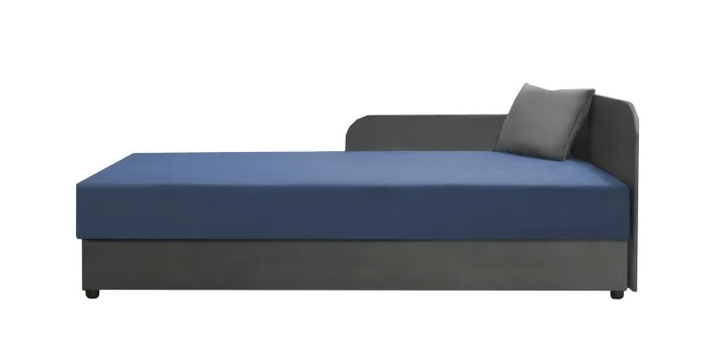 Einzelbett / Gästebett Lobatos 80, Farbe: Grau / Blau, Kopfteil rechts, inkl. Kissen, Bonellfederkernung, aufklappbarer Stauraum, Liegefläche: 80 x 195 cm
