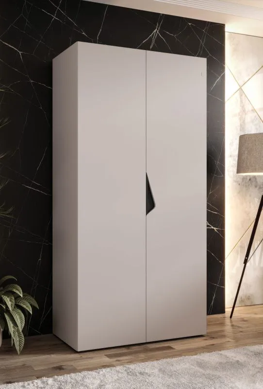Drehtürenschrank / Kleiderschrank | 1 Meter breit | ABS-Kantenschutz | Griffe: Schwarz | Farbe: Kaschmir | Maße: 100 x 52 x 202 cm | für Schlafzimmer