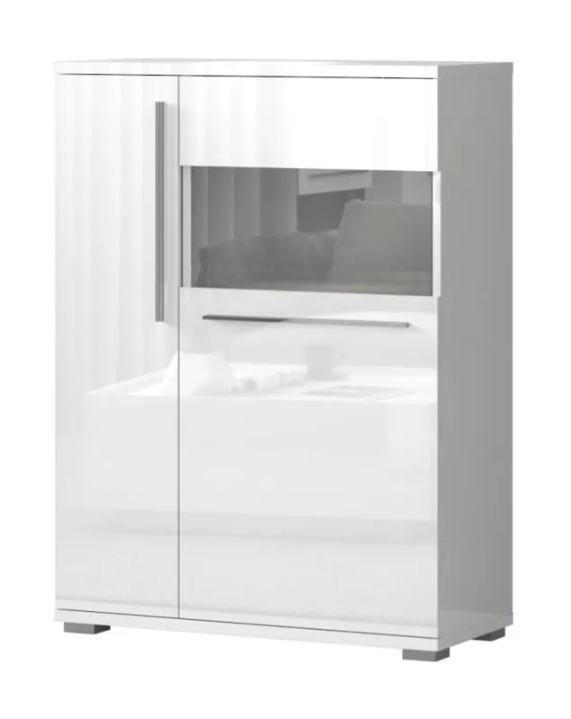 Vitrine Garim 16, Farbe: Weiß Hochglanz - 123 x 90 x 40 cm (H x B x T)