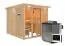 Sauna "Druna" SET mit bronzierter Tür, Glasfront und Kranz - Farbe: Natur, Ofen BIO 9 kW - 240,5 x 248 x 202 cm (B x T x H)