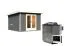 Saunahaus "Anni 1" SET A Farbe: Terragrau, mit Ofen BIO 9 kW - 309 x 309 cm (B x T), Grundfläche: 9,3 m²