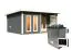 Saunahaus "Anni 5" SET B mit Ofen 9 kW, Farbe: Terragrau - 509 x 369 cm (B x T), Grundfläche: 19 m²