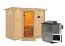 Sauna "Tjara 2" SET mit bronzierter Tür und Kranz - Farbe: Natur, Ofen BIO 9 kW modern - 264 x 198 x 212 cm (B x T x H)