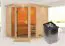 Sauna "Sunniva 3" SET mit bronzierter Tür und Kranz mit Ofen 9 kW Edelstahl. - 264 x 198 x 212 cm (B x T x H)