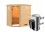 Sauna "Njal" SET mit bronzierter Tür und Kranz - Farbe: Natur, Ofen 3,6 kW - 223 x 159 x 191 cm (B x T x H)