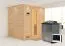 Sauna "Jonna" SET mit Kranz und Energiespartür - Farbe: Natur, Ofen BIO 9 kW - 224 x 210 x 206 cm (B x T x H)