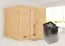 Sauna "Leja" SET mit Energiespartür - Farbe: Natur, Ofen 9kW - 231 x 196 x 200 cm (B x T x H)
