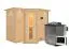 Sauna "Tjara 2" SET mit Energiespartür und Kranz - Farbe: Natur, Ofen BIO 9 kW - 264 x 198 x 212 cm (B x T x H)