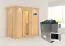 Sauna "Eeli" SET mit Energiespartür und Kranz - Farbe: Natur, Ofen externe Steuerung easy 9 kW - 210 x 132 x 202 cm (B x T x H)
