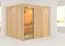Sauna "Toivo" mit Klarglastür und Kranz - Farbe: Natur - 245 x 210 x 202 cm (B x T x H)