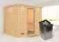 Sauna "Leja" SET mit Klarglastür, Kranz & Ofen 9 kW - 259 x 210 x 205 cm (B x T x H)