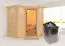 Sauna "Tjara 1" SET mit Klarglastür, Kranz & Ofen 9 kW - 221 x 198 x 212 cm (B x T x H)