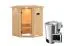 Sauna "Loran" SET mit Klarglastür, Kranz & Ofen BIO 3,6 kW - 165 x 165 x 202 cm (B x T x H)