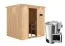 Sauna "Agnar" SET mit graphitfarbener Tür, Kranz & Ofen BIO 3,6 kW - 210 x 184 x 202 cm (B x T x H)