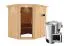 Sauna "Askjell" SET mit graphitfarbener Tür, Kranz & Ofen BIO 3,6 kW - 210 x 184 x 202 cm (B x T x H)