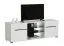 TV-Schrank / TV-Möbel mit zwei Türen Idos 01, Farbe: Weiß / Weiß Hochglanz / Schwarz, fünf Fächer, Parsolglas, Maße: 49,5 x 150 x 41,5 cm, zwei Kabeldurchführungen