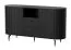 Stylisches Wohnzimmer Komplett - Set I Annelin, 5-teilig, in Schwarz, 1 TV-Unterschrank, 1 Vitrine, 1 Kommode, 1 Esstisch rund, 1 Couchtisch oval