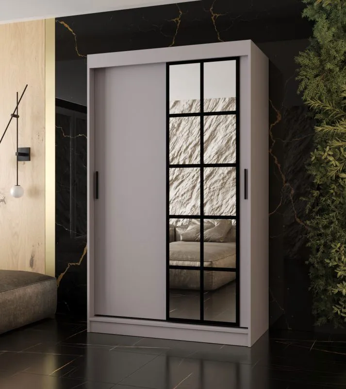 Schiebetürenschrank | Kaschmir | 5 Fächer | 2 Kleiderstangen | hochwertig Verarbeitet | 120 x 62 x 200 cm | Kleiderschrank | Spiegeltür | modernes Design