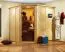 Sauna "Askjell" SET AKTION mit Klarglastür und Kranz - Farbe: Natur, Ofen externe Steuerung easy 3,6 kW - 210 x 184 x 202 cm (B x T x H)