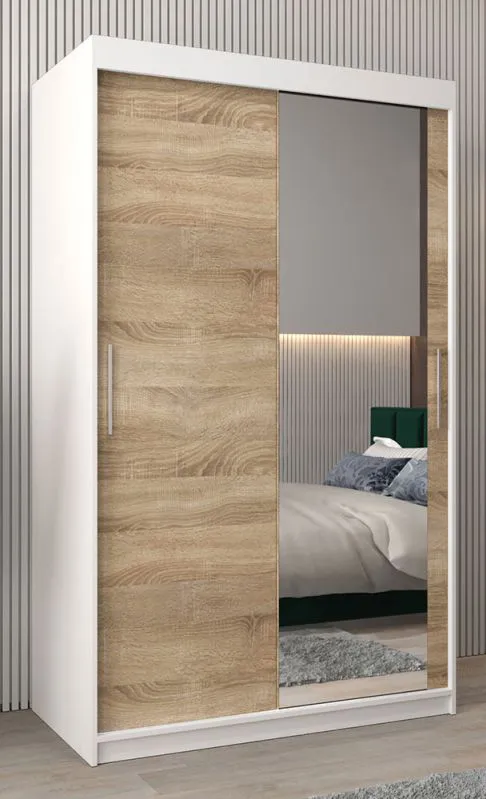 120 cm breiter Kleiderschrank mit 5 Fächern und 2 Türen | Farbe: Sonoma Eiche / Weiß Abbildung