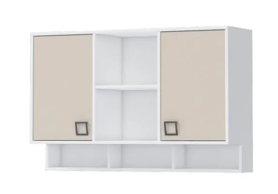 Kinderzimmer - Hängeschrank Benjamin 24, Farbe: Weiß / Creme - Abmessungen: 82 x 128 x 37 cm (H x B x T)