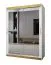 Schiebetürenschrank im edlen Design Bernina 43, mit Spiegeltüren, Weiß Matt, Griffe: Gold, Maße: 200 x 150 x 62 cm, 5 Fächer, 2 Kleiderstangen