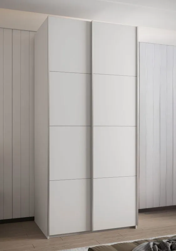 Kleiderschrank / Schiebetürenschrank | 245,5 x 110 x 64 cm | 6 Einlegeböden | 6 Fächer | 2 Kleiderstangen | Soft-Close | Farbe: Weiß | 2 Schiebetüren