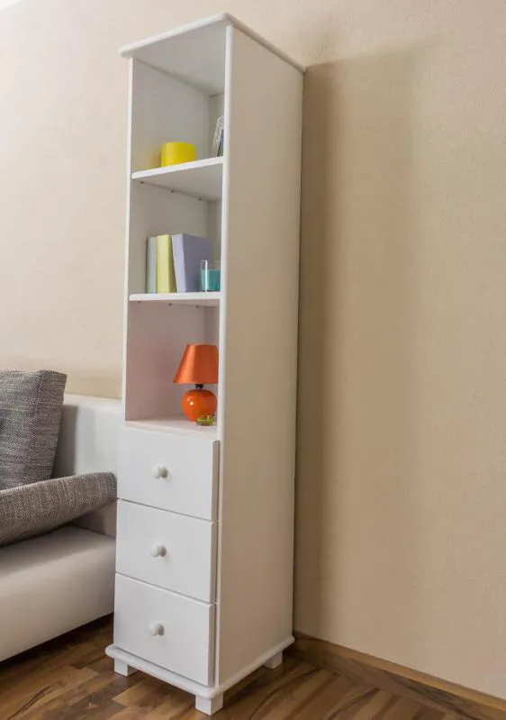 Regal, Küchenregal, Wohnzimmerregal, Bücherregal - 40 cm breit, Kiefer Holz-Massiv, Farbe: Weiß Abbildung