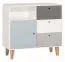 Jugendzimmer - Kommode Syrina 08, Farbe: Weiß / Grau / Blau - Abmessungen: 96 x 103 x 45 cm (H x B x T)