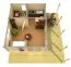 Ferienhaus F36 mit überdachter Terrasse & Schlafboden | 32,7 m² | 70 mm Blockbohlen | Naturbelassen | Fenster 1-Hand-Dreh-Kippsystematik