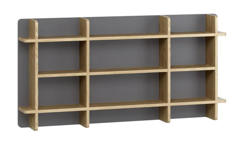Wandregal | Farbe: Eiche / Graphit | 9 Ablageflächen | Hängeregal | perfekt für Bücher oder Pflanzen | ABS-Kantenschutz | Maße: 120 x 15 x 60 cm