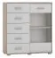Vitrine Kavieng 05, Farbe: Eiche / Weiß - Abmessungen: 110 x 99 x 40 cm (H x B x T)