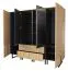 Drehtürenschrank / Kleiderschrank Slatina 45, Farbe: Eiche / Schwarz, teilmassiv - Abmessungen: 203 x 220 x 63 cm (H x B x T)