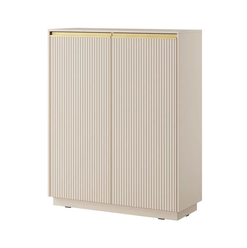 Kommode / Highboard mit Soft-Close-Funktion Finghall 08, Farbe: Beige, Front gerillt, hängend montierbar, ABS-Kantenschutz, Maße: 127 x 103,5 x 39 cm