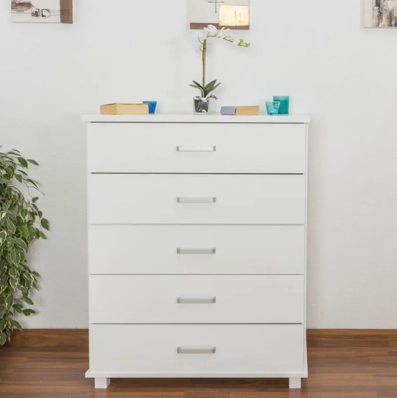 Kommode Kiefer massiv Vollholz weiß lackiert Columba 09 – Abmessung 124 x 100 x 50 cm