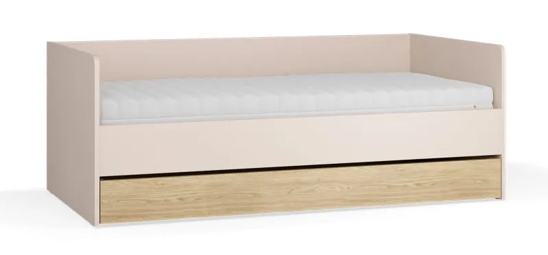 Tagesbett / Gästebett mit Schublade | Farbe: Beige / Eiche | inkl. Hublift Lattenrost | Liegefläche: 90 x 200 cm | Bettkasten für Bettwäsche