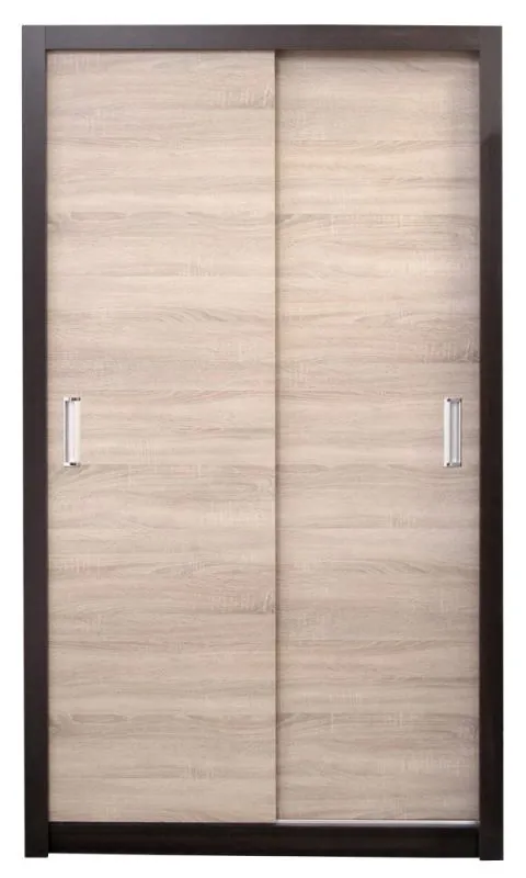 150 cm breiter Schiebetürenschrank mit 2 Türen | 6 Fächer | Kleiderstange | Farbe: Sonoma Eiche Abbildung