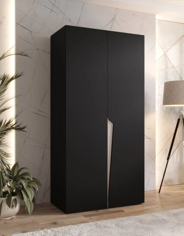 Kleiderschrank | 1 Fach | Farbe: Schwarz | 1 Kleiderstange | Soft-Close-Funktion | 1 Meter breit | Griffe: Kaschmir | ABS-Kanten | Maße: 100 x 52 x 202 cm