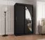 Schiebetürenschrank / Kleiderschrank Jorasses 07, Farbe: Schwarz, 1,2 Meter breit, fünf Fächer, eine Spiegeltür, zwei Kleiderstangen, Aluminiumschienen