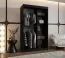 Kleiderschrank / Schiebetürenschrank Lagginhorn 07, Farbe: Schwarz, eine Spiegeltür, 1,2 Meter breit, fünf Fächer, Aluminiumschienen, zwei Kleiderstangen