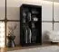 Kleiderschrank / Schiebetürenschrank Lagginhorn 03, Farbe: Schwarz, eine Spiegeltür, 1 Meter breit, fünf Fächer, Aluminiumschienen, zwei Kleiderstangen