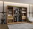Kleiderschrank Lagginhorn 21, Farbe: Eiche Artisan, 2,5 Meter breit, ein Spiegel, 10 Fächer, Schiebetürenschrank, zwei Kleiderstangen, Aluminiumschienen