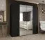 Kleiderschrank / Drehtürenschrank Eiger 85, Farbe: Schwarz, 2 Meter breit, zwei Spiegeltüren, zwei Kleiderstangen, Griffe: Gold, zwei Fächer, Soft-Close-Funktion