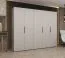 Kleiderschrank mit drei Kleiderstangen Korab 42, Farbe: Kaschmir, 2,5 Meter breit, drei Fächer, Soft-Close, fünf Türen, Griffe: Schwarz, Drehtürenschrank